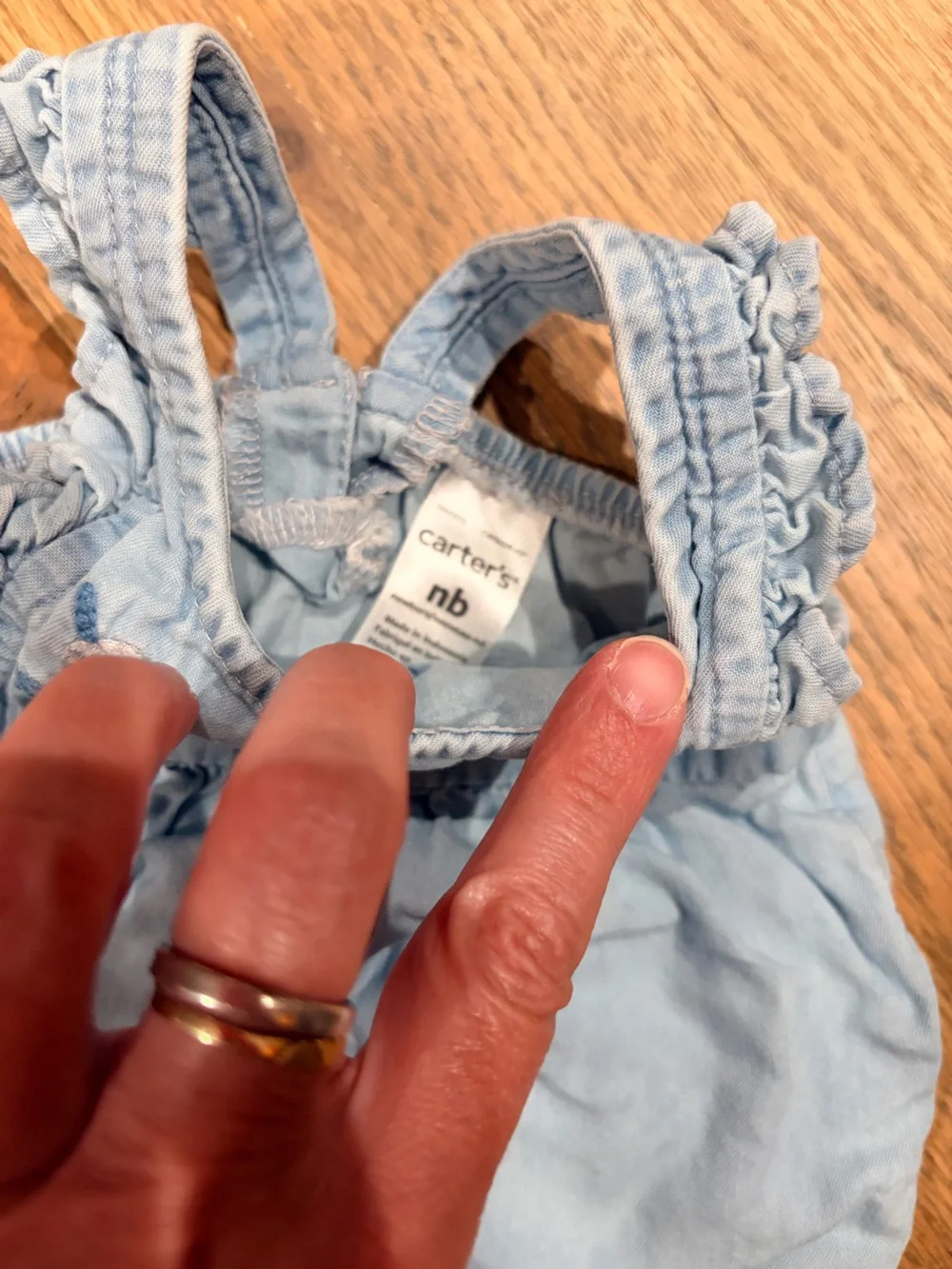 Carter’s baby girl denim romper with floral embroidering